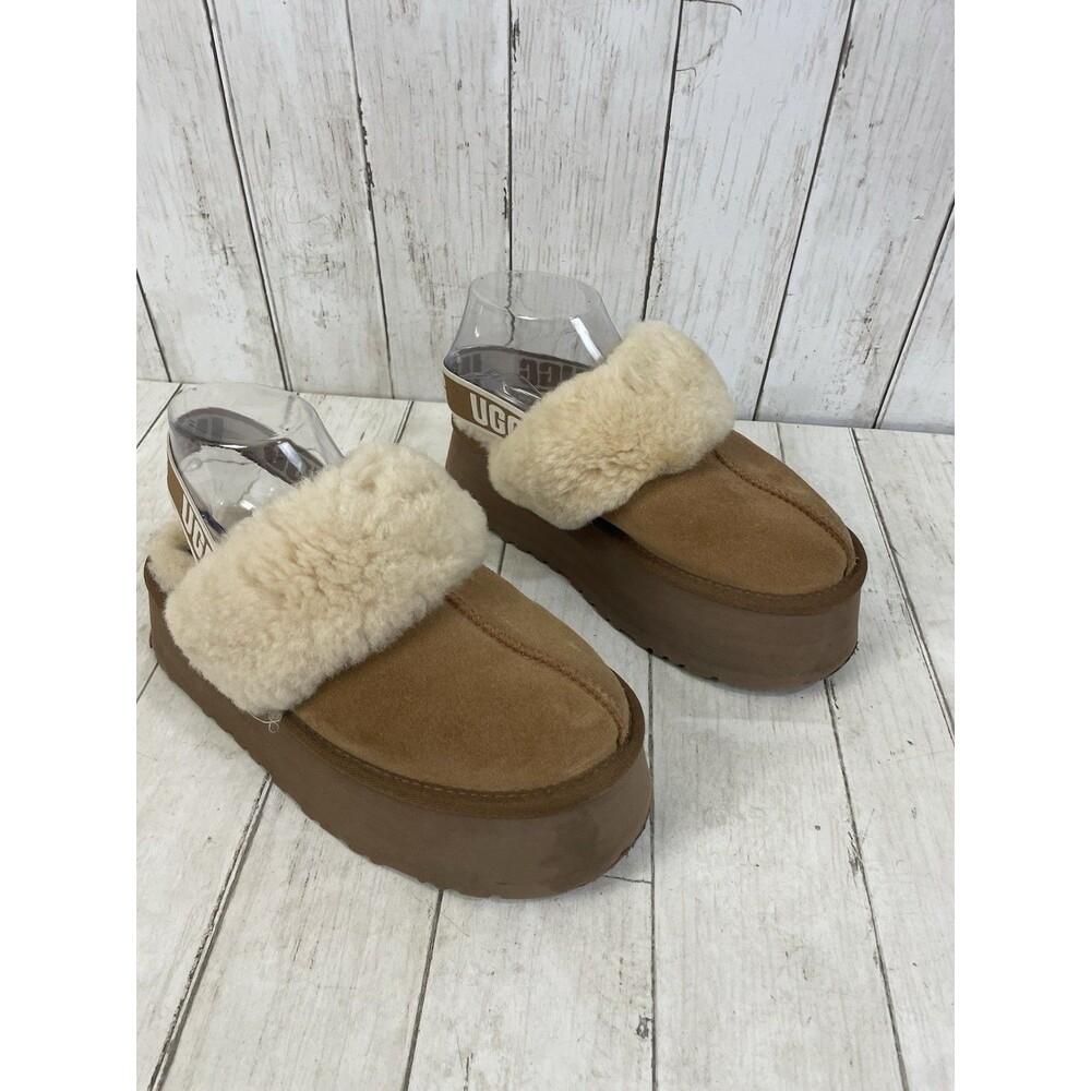 Ugg Funkette Slipper Womens Platform Slingback Size 8 Chestnut Brown 1113474